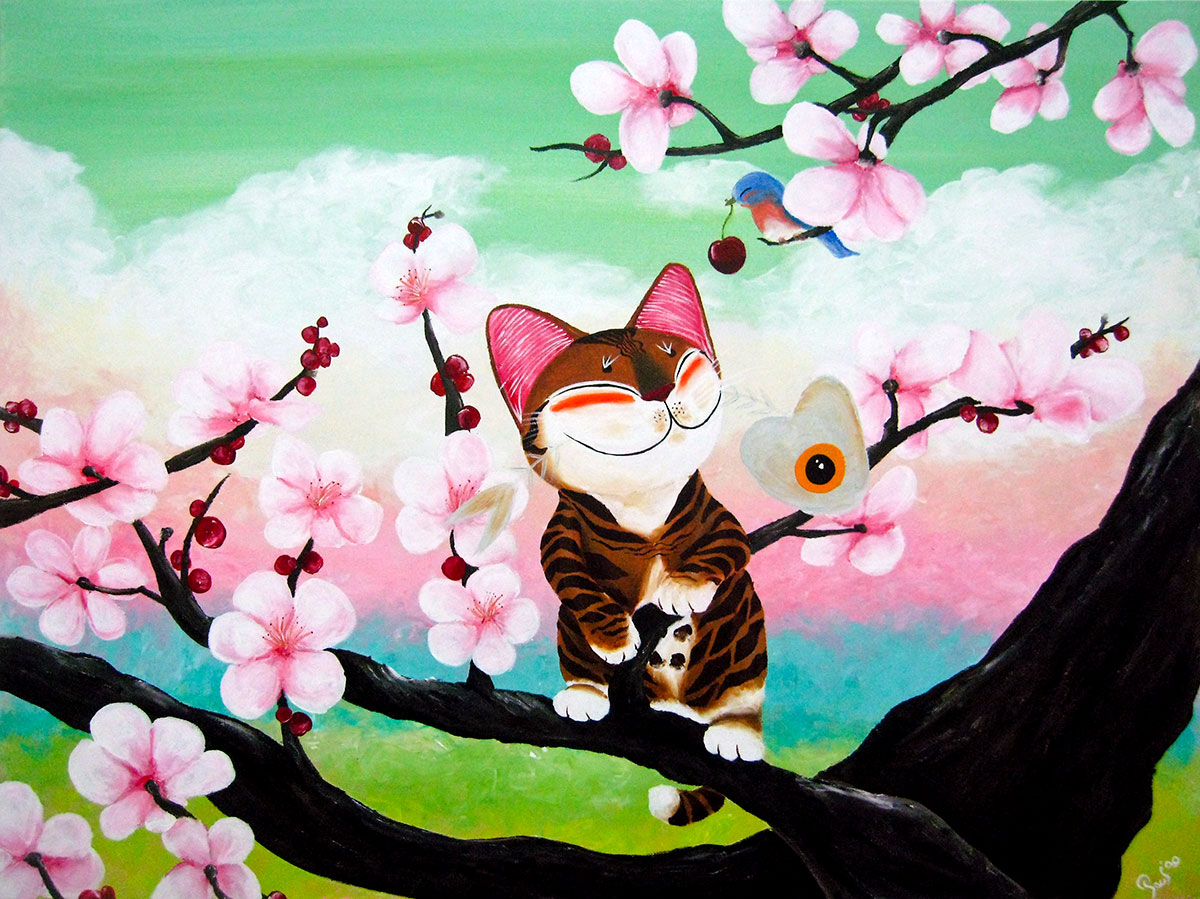 Singapore cat art, Spring Cat
