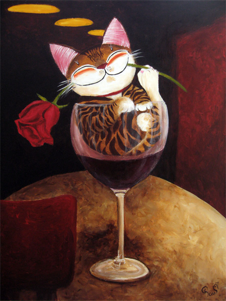 Singapore cat art, Red, Red Wine
