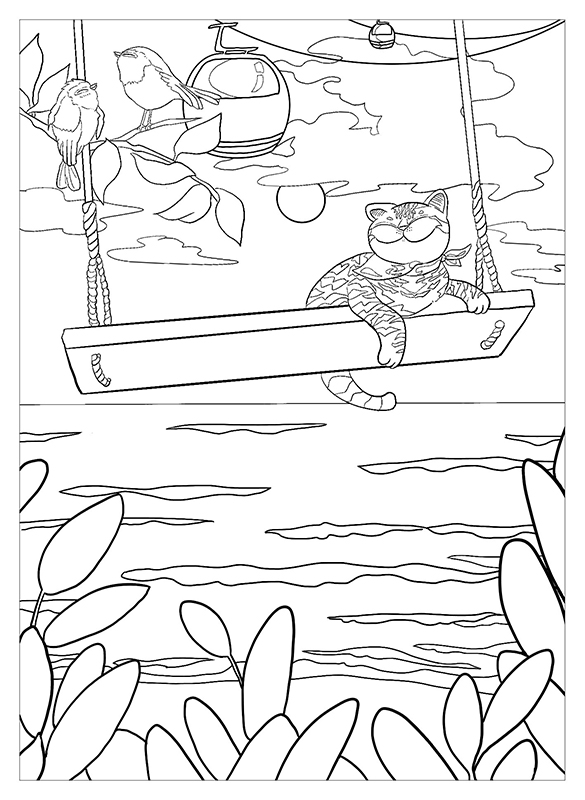 catmaSutra Postcard Colouring Book- Cable Car Swing