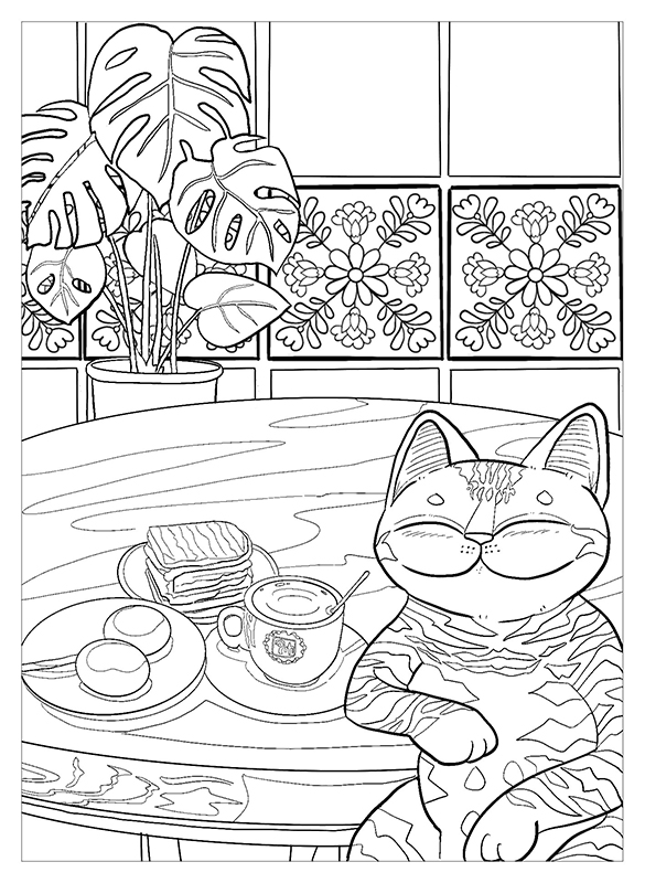 catmaSutra Postcard Colouring Book-Kopitiam Cat