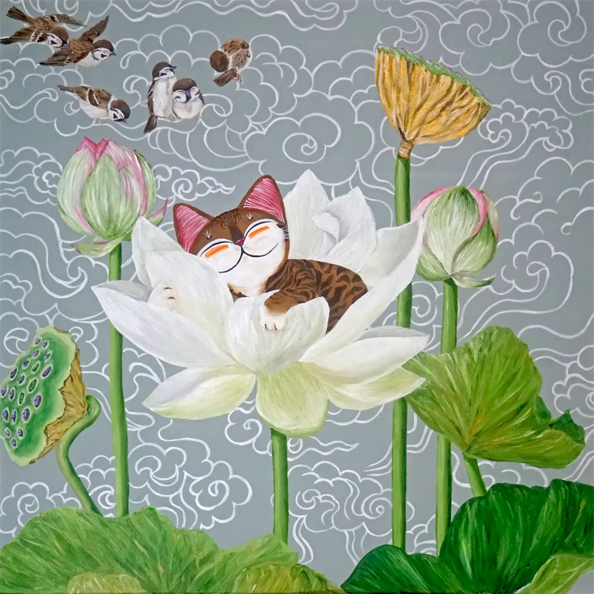 Singapore cat art, Cloud Lotus