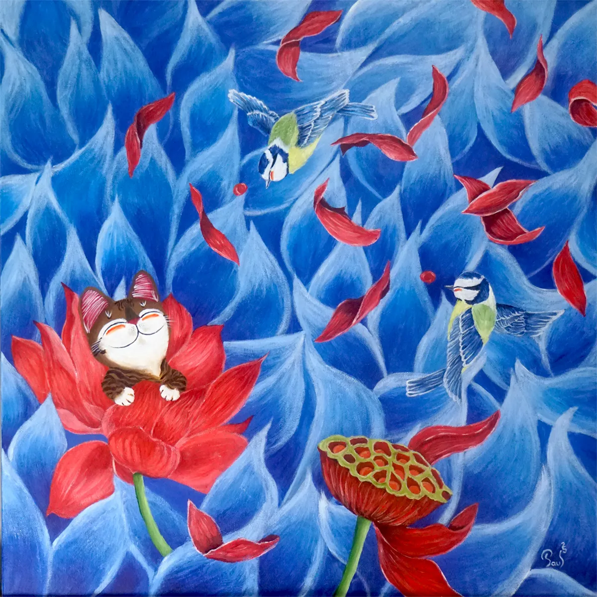 Singapore cat art, Lotus Blue